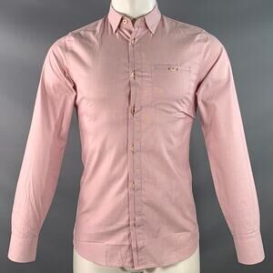 TED BAKER XS Brixton Red White Woven Cotton Blend One Pocket Long Sleeve Shirt